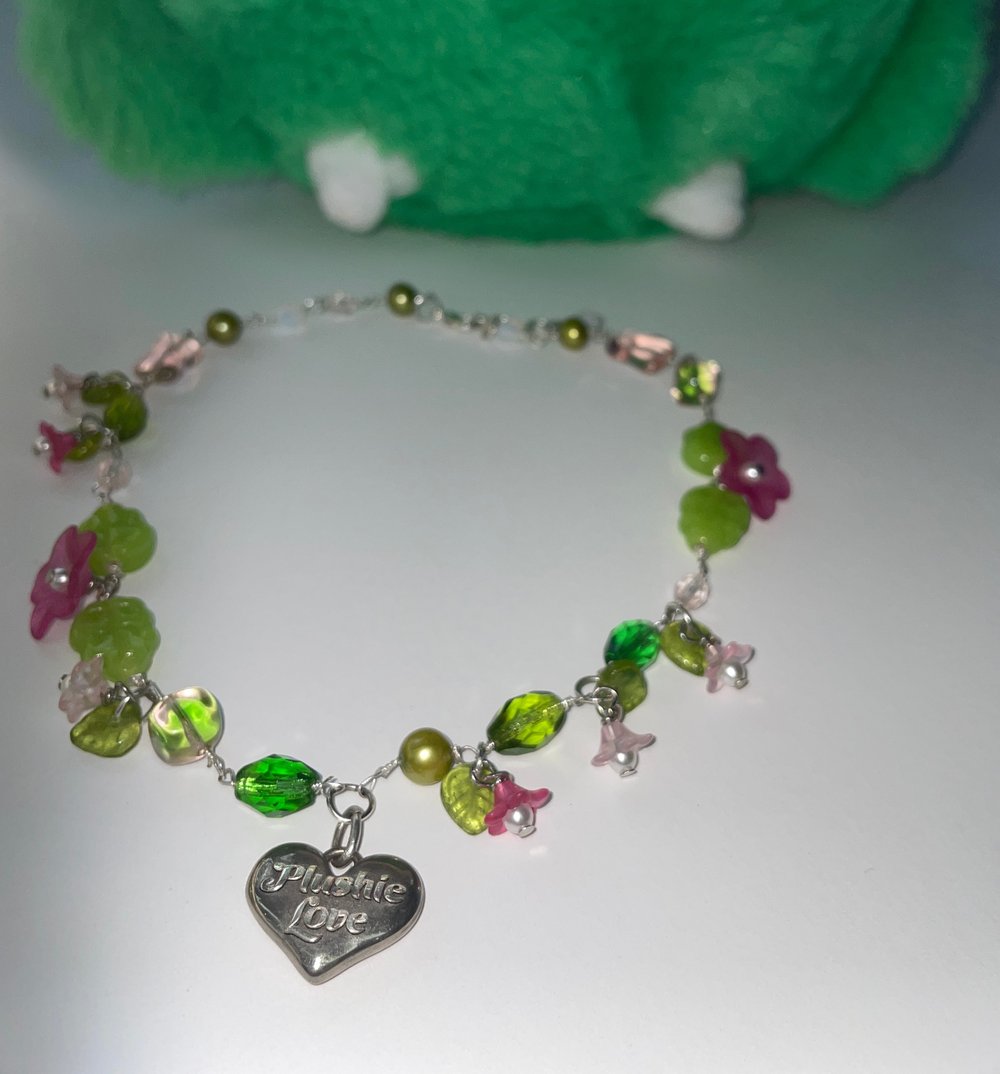 Image of Plushie Love Charm Necklace - Emerald + Foxglove