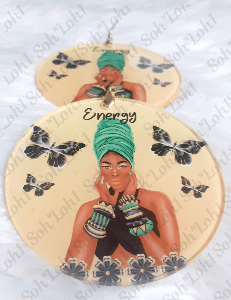 Image of Energy, Good Vibes Only, Round Acrylic, Black Butterfly, Earrings