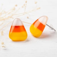 Image 1 of Candy Corn Fused Glass Stud Earrings