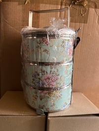 Image 1 of 3 tier tiffin carrier - floral design