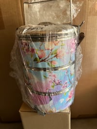 Image 2 of 3 tier tiffin- Longevity crane and lotus flower design