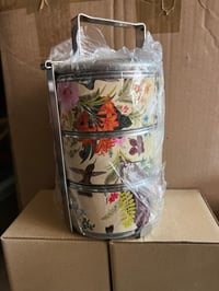 Image 1 of 3 tier tiffin- Hummingbird in tropical garden design