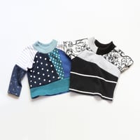 Image 2 of black and white patchwork flower boy kid unisex 12m baby short sleeve raglan tee tshirt top shirt