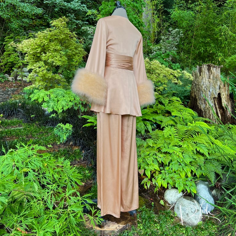Gold Beverly Lounge Suit w/ Marabou Cuffs Image 3