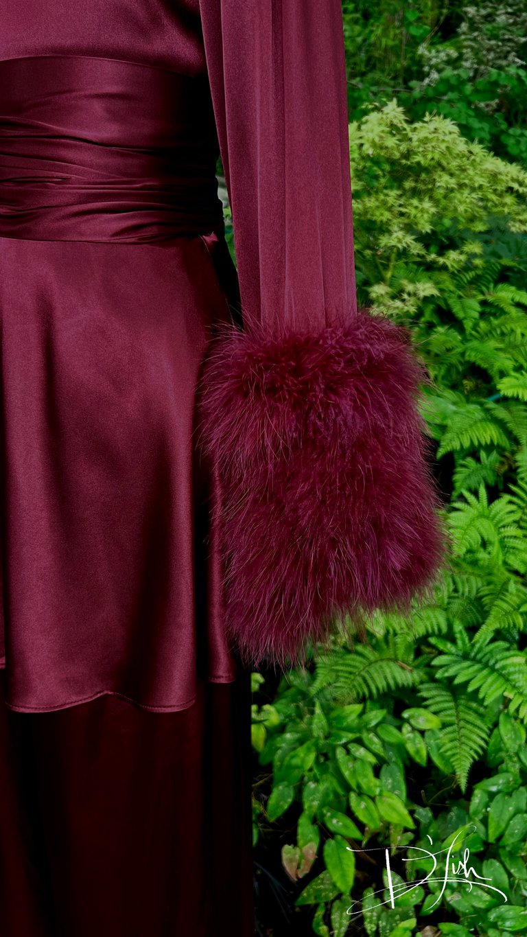 Wine Beverly Lounge Suit w/ Marabou Cuffs Image 4