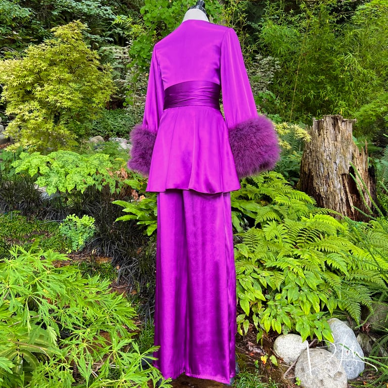 Shocking Violet Beverly Lounge Suit w/ Marabou Cuffs Image 3