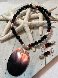 Image 1 of Red/Black Shell Charm With German Silver/Fancy Glass Beads