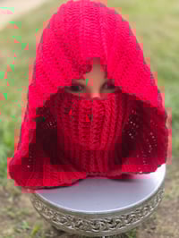 Image 1 of Red hooded scarf