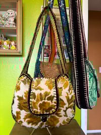 Image 6 of Artisan Crochet Vintage Fabric Floral Chenille Tapestry Purse