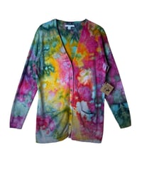 Image 2 of ♻️ UPCYCLED L 100% Cotton Pocket Cardigan in Watercolor Ice Dye