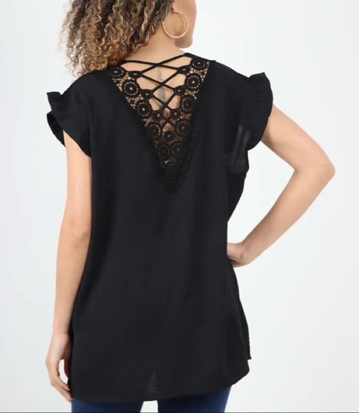 Image of Cap Sleeve Back Lace Design Blouse Top