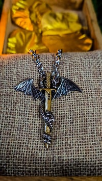 Image 1 of 👑The Armored Kingdom Blade of the Dragonlord Necklace 316L Stainless Steel High-Polish Silver