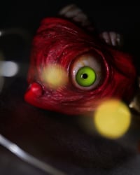 Image 12 of Egg of the King big eyes pendant, leather cord, brass hardware, OOAK,