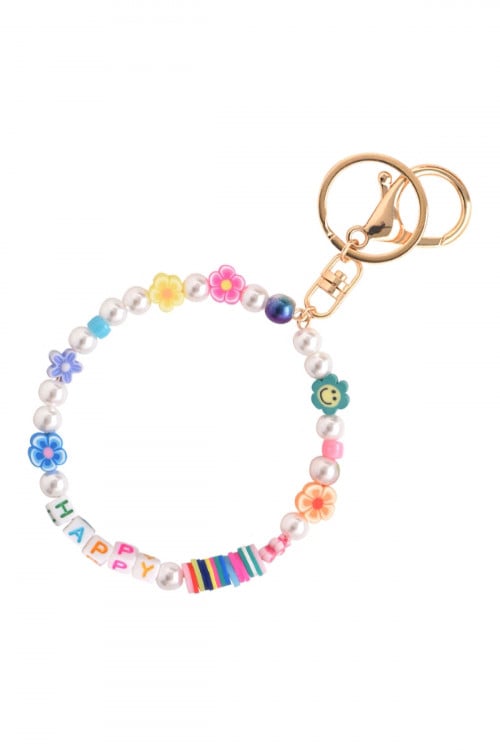 Image of HAPPY Multi-Beaded Bracelet Keychain