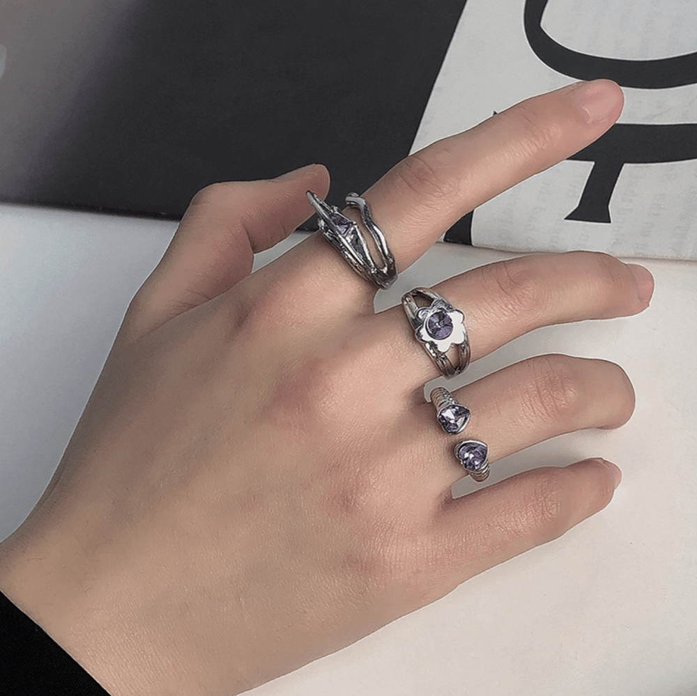 Image of 3 Piece Purple Stone Ring Set