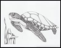 Mech Sea Turtle - Pen and Ink Original Art - Black & White 