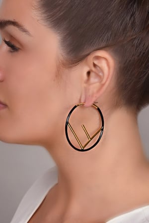 Image of Authentic F Is For Fendi Large Black Hoops
