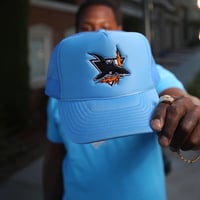 Image 4 of Sky Blue Lightning Shark Trucker Hat 