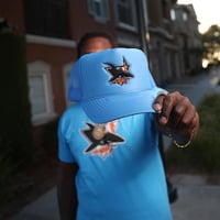 Image 3 of Sky Blue Lightning Shark Trucker Hat 