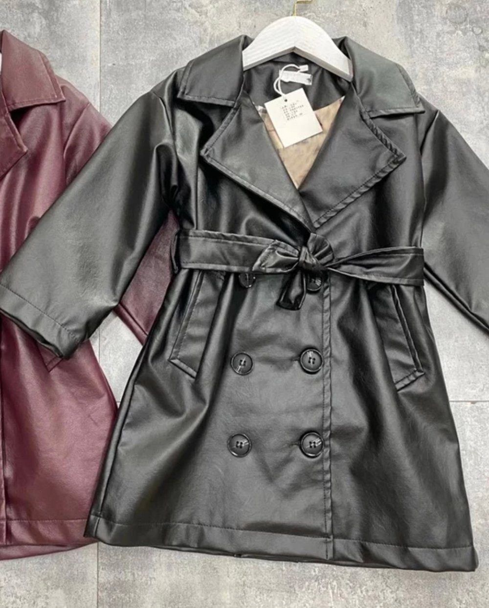 Image of Faux Leather Trench Coat