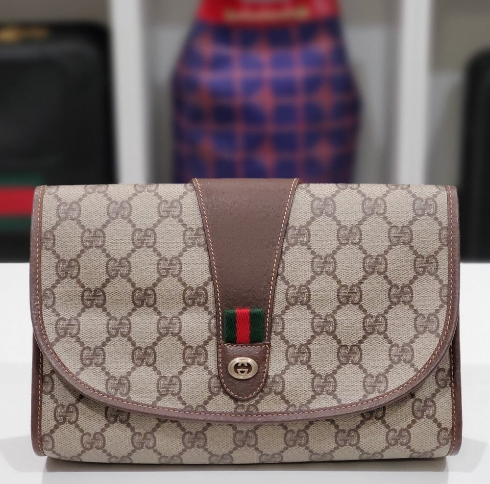 Image of Vtg. Gucci Brown Monogram Clutch