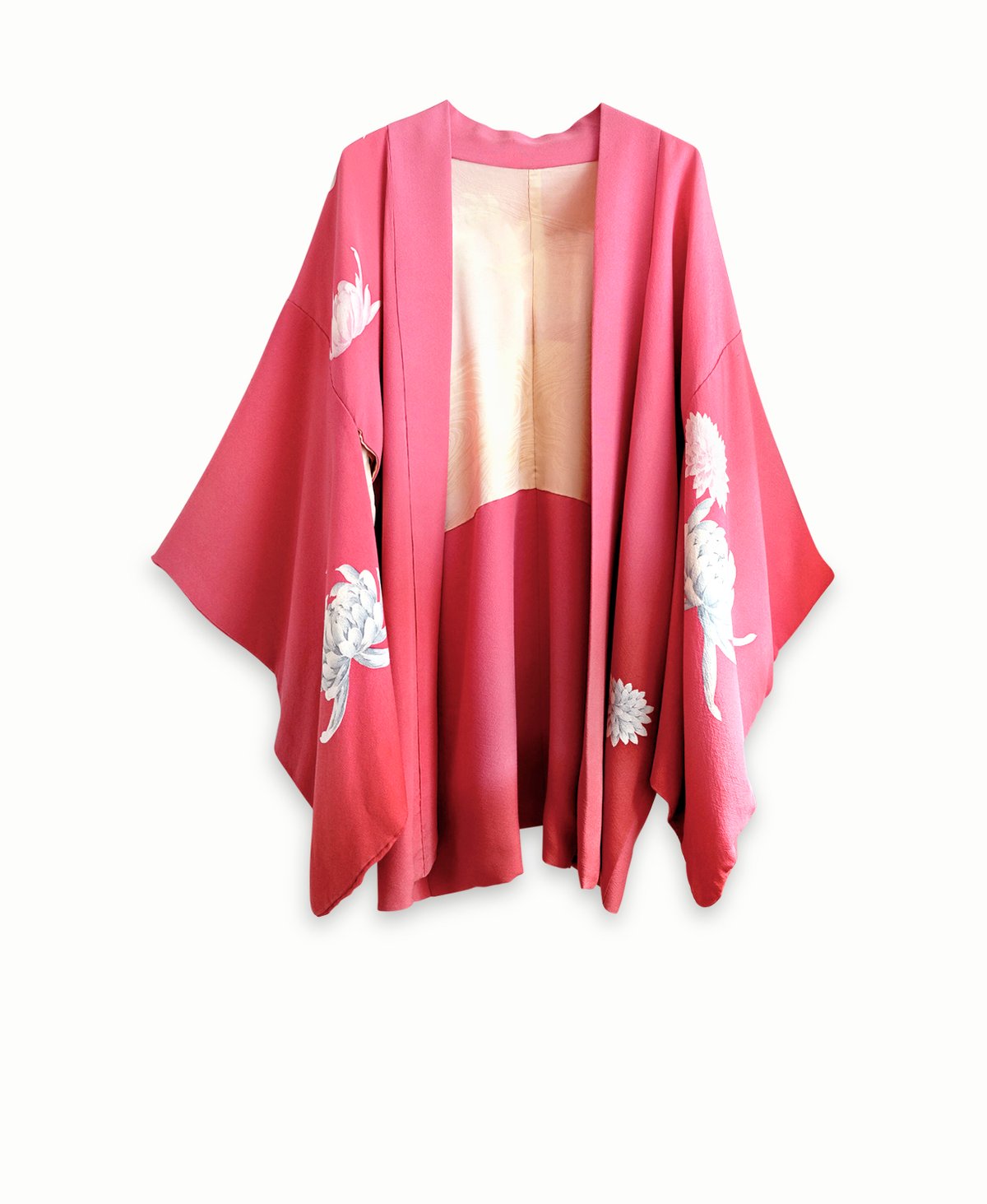 Image of Rosa kort kimono af silke med store krysantemum