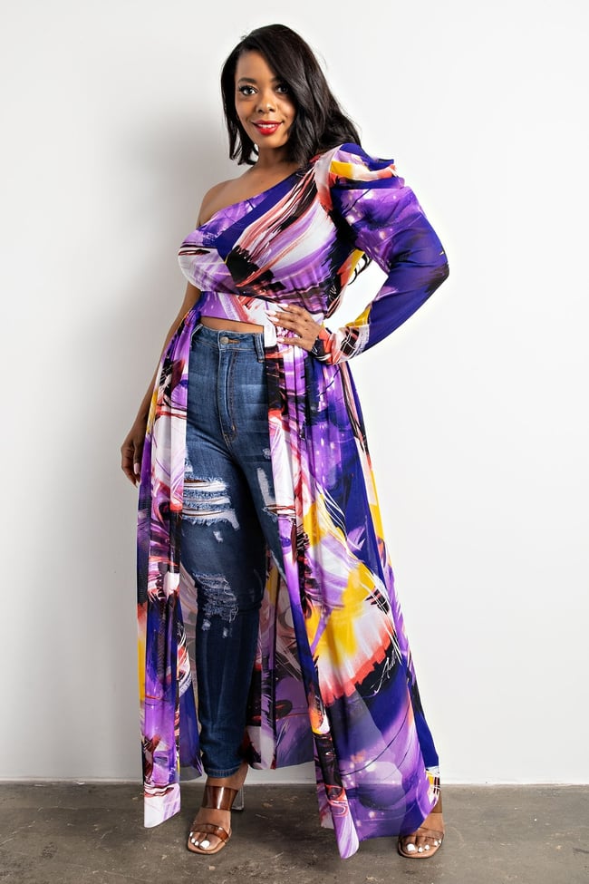 ELEGANT LONG ONE SHOULDER MAXI TOP - PLUS SIZE