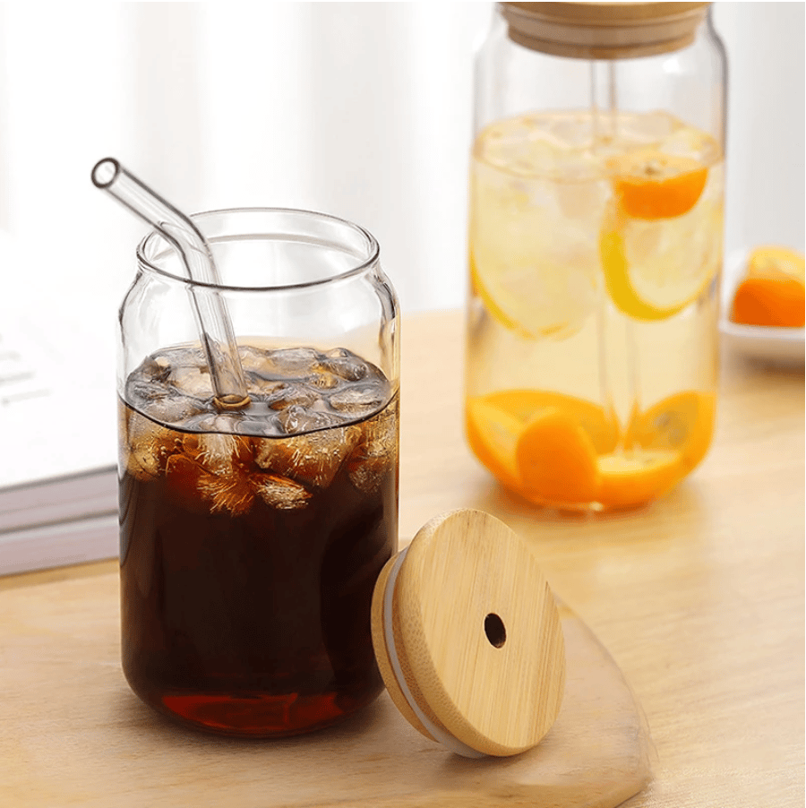 Image of Aesthetic Glass Boba Cup W/Glass Straw