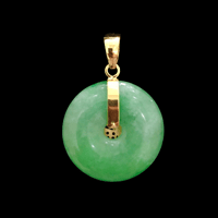 Image 2 of 10K Fu Fuku Fortune Zhong Disc Pendant Strong Green Jade