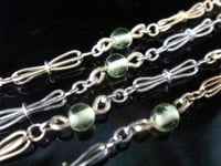 Image 1 of VICTORIAN 18CT PLATINUM SUFFRAGETTE PERIDOT AMETHYST PEARL CHAIN 16.5" 10G