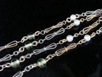 Image 2 of VICTORIAN 18CT PLATINUM SUFFRAGETTE PERIDOT AMETHYST PEARL CHAIN 16.5" 10G
