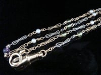 Image 3 of VICTORIAN 18CT PLATINUM SUFFRAGETTE PERIDOT AMETHYST PEARL CHAIN 16.5" 10G