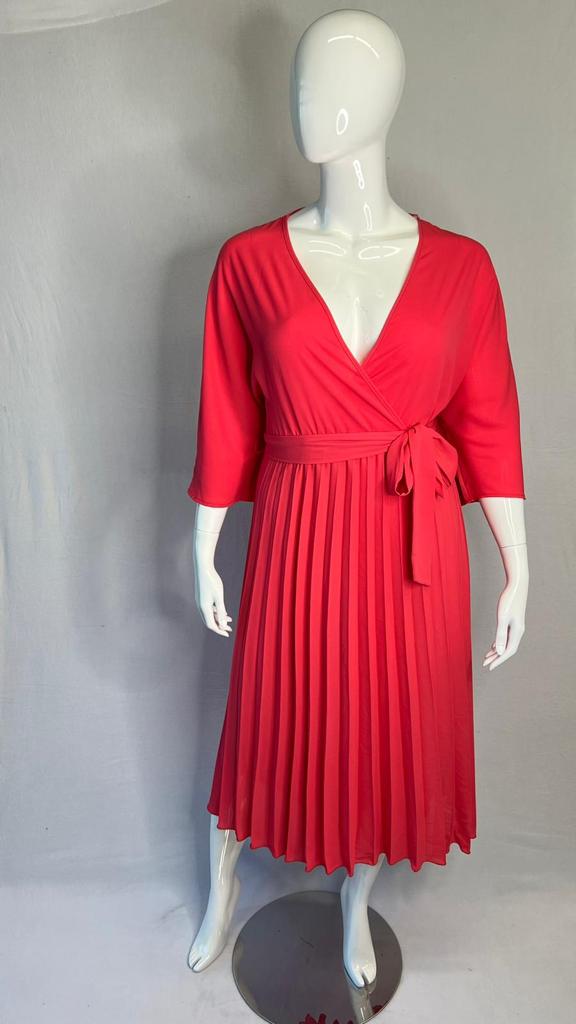 V NECK CROSS CORAL DRESS - PLUS SIZE
