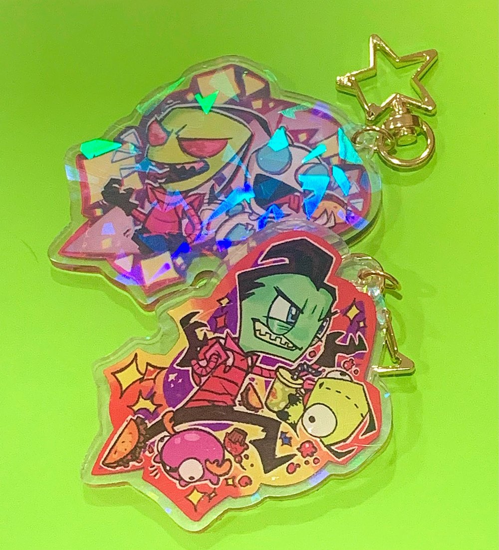 Invader Zim 3 inch Collab Rainbow Holo Double-sided Charm