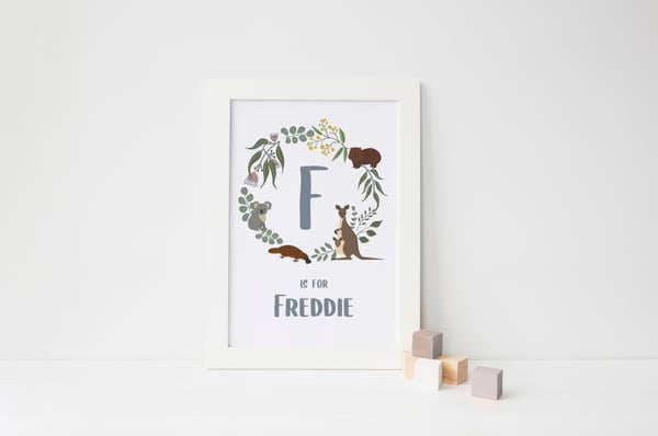 Image of Personalised Initial Print - Blue Australiana