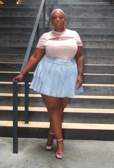 Image of Denim Pleated Skirt