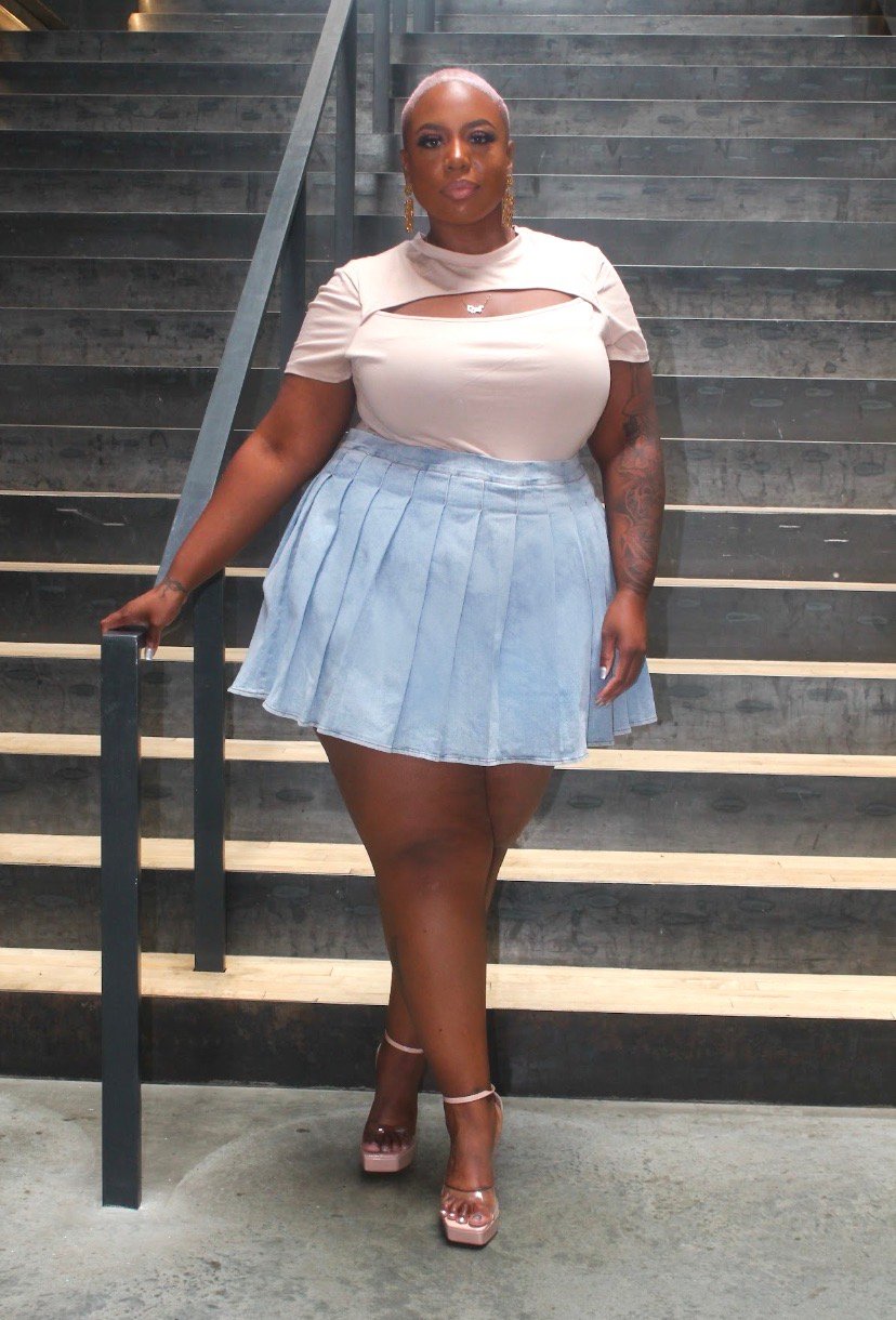 Image of Denim Pleated Skirt