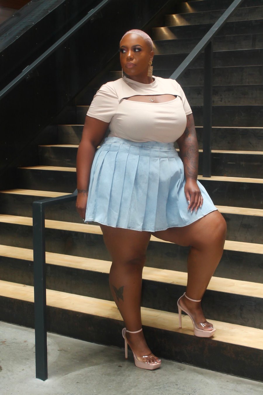 Image of Denim Pleated Skirt
