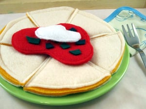 Image of Felt Food Cheese Quesadilla with salsa and sour cream