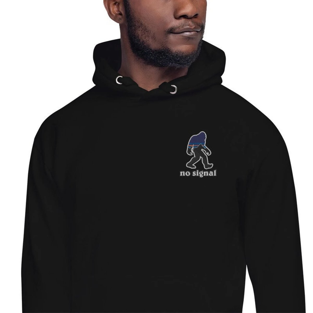 Image of Embroidered Sasquatch No Signal Premium Unisex Hoodie Camping Outdoors Stylish Hype