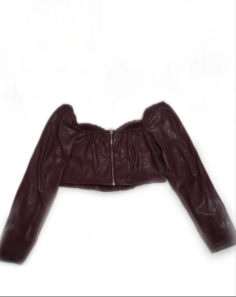 Image of Show Off Pu Leather Top Burgundy 