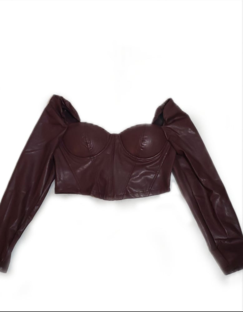 Image of Show Off Pu Leather Top Burgundy 