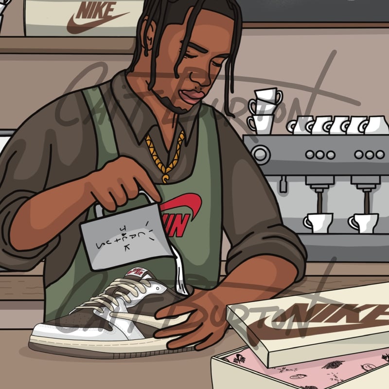 Travis Scott Jordan 1 reverse mocha coffee shop print createdbycait