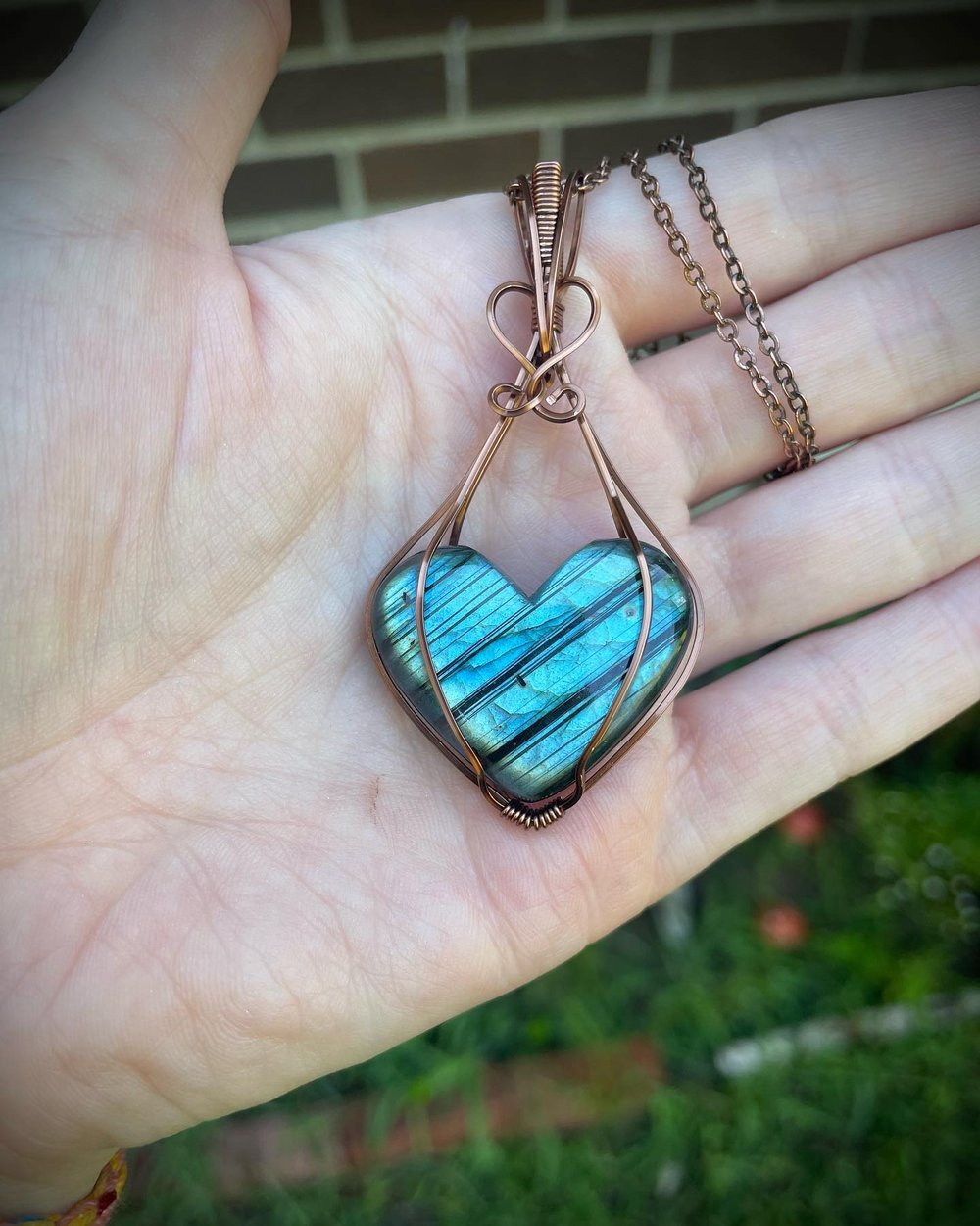 striped heart labradorite necklace