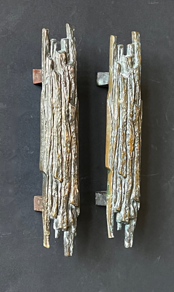 Image of Set of Two Bronze Door Handles with Tree Bark Relief