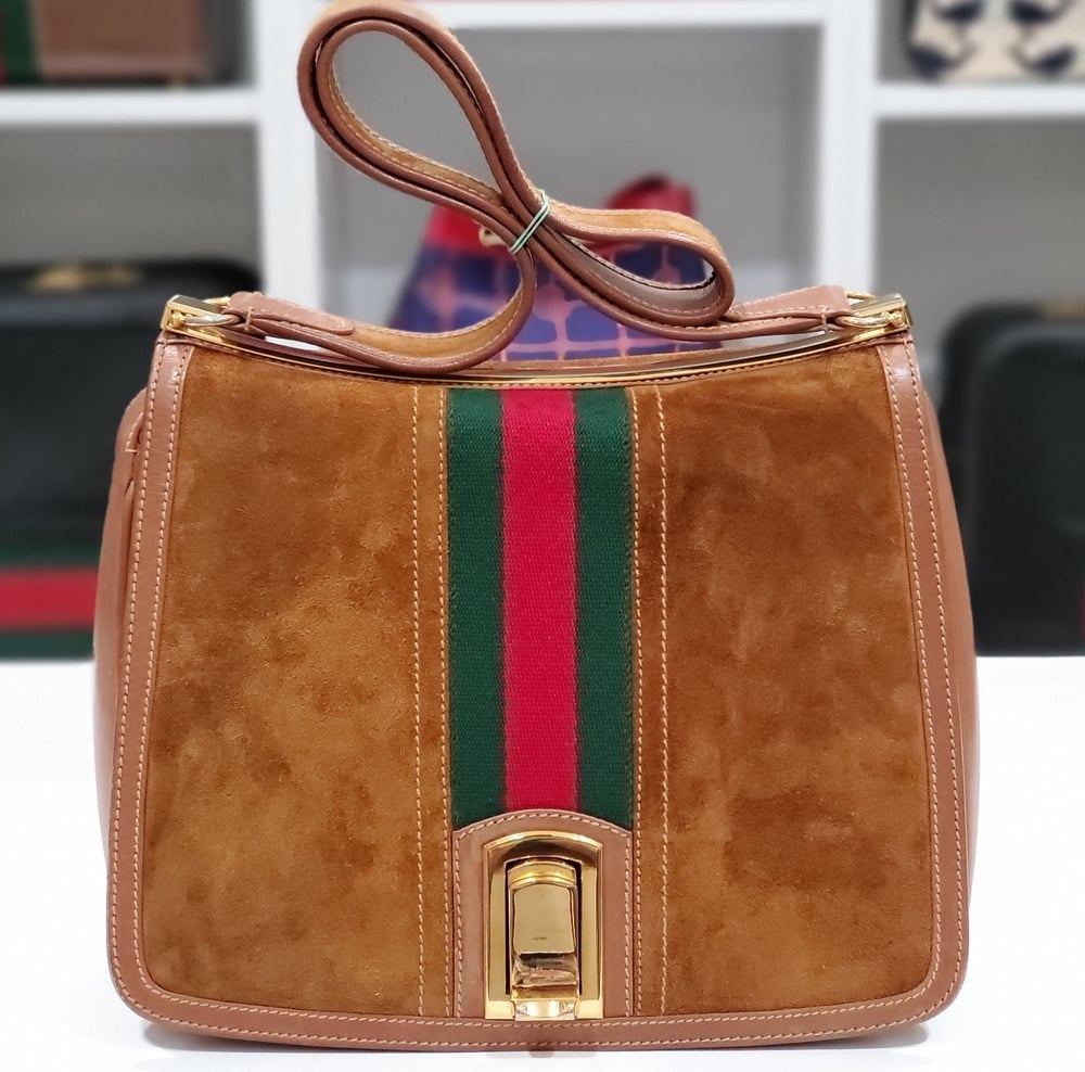 Image of Vtg. Gucci Brown Suede Shoulder Bag