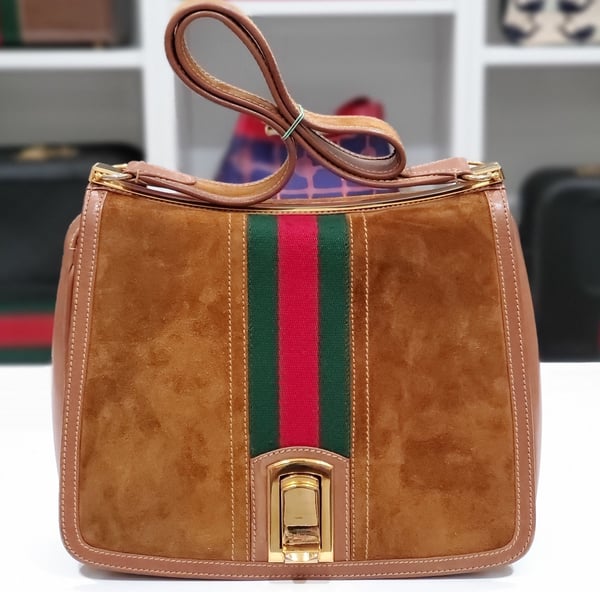 Image of Vtg. Gucci Brown Suede Shoulder Bag