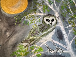 Image of A gathering in the woods. Original mixed media painting.