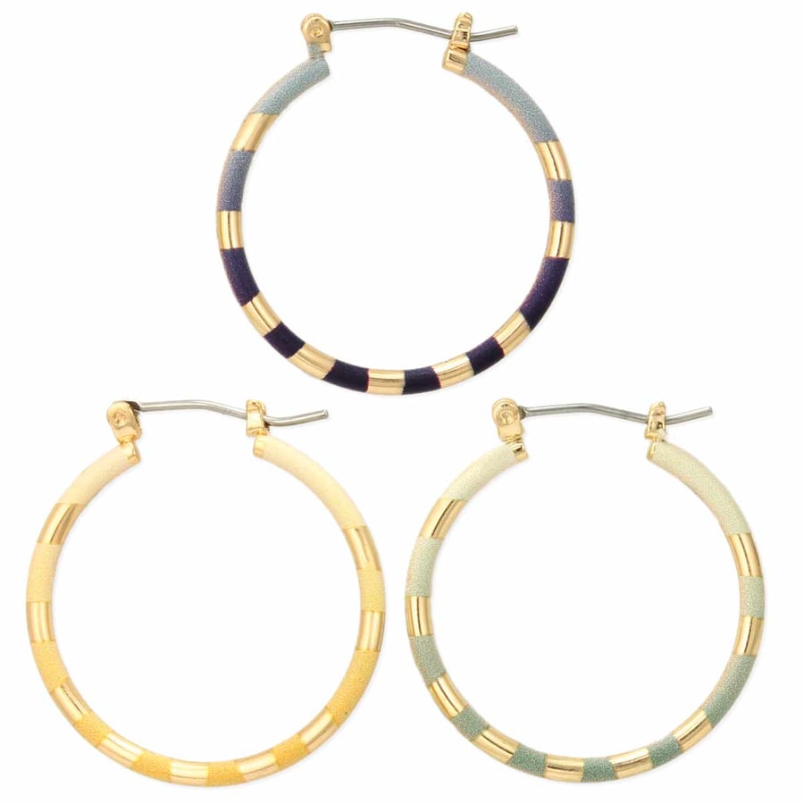 Image of Soft Stripes Gold Enamel Hoop Earrings