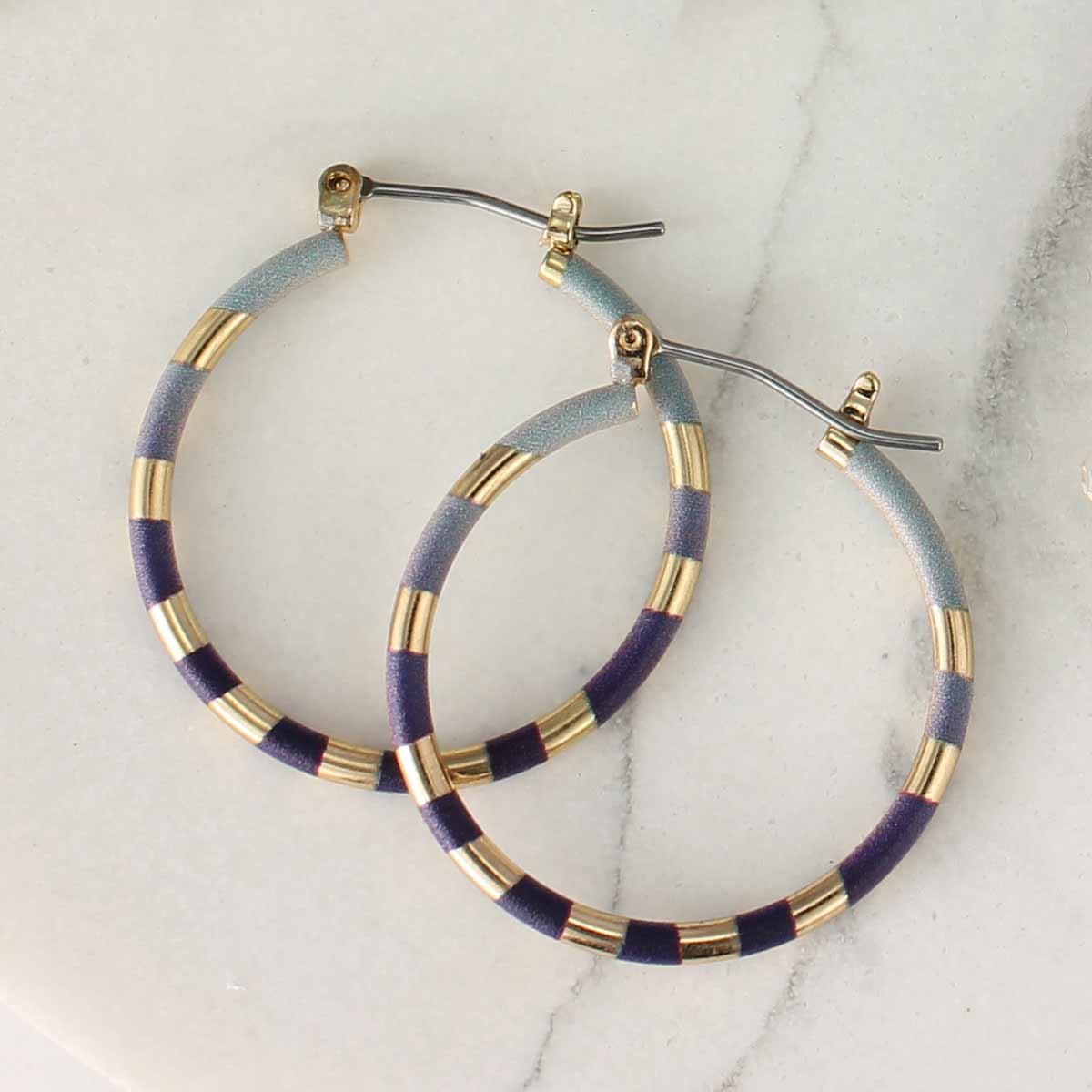 Image of Soft Stripes Gold Enamel Hoop Earrings